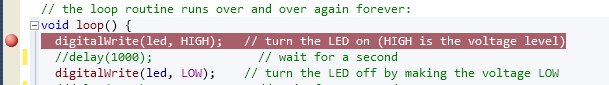 Set a breakpoint by clicking in the margin